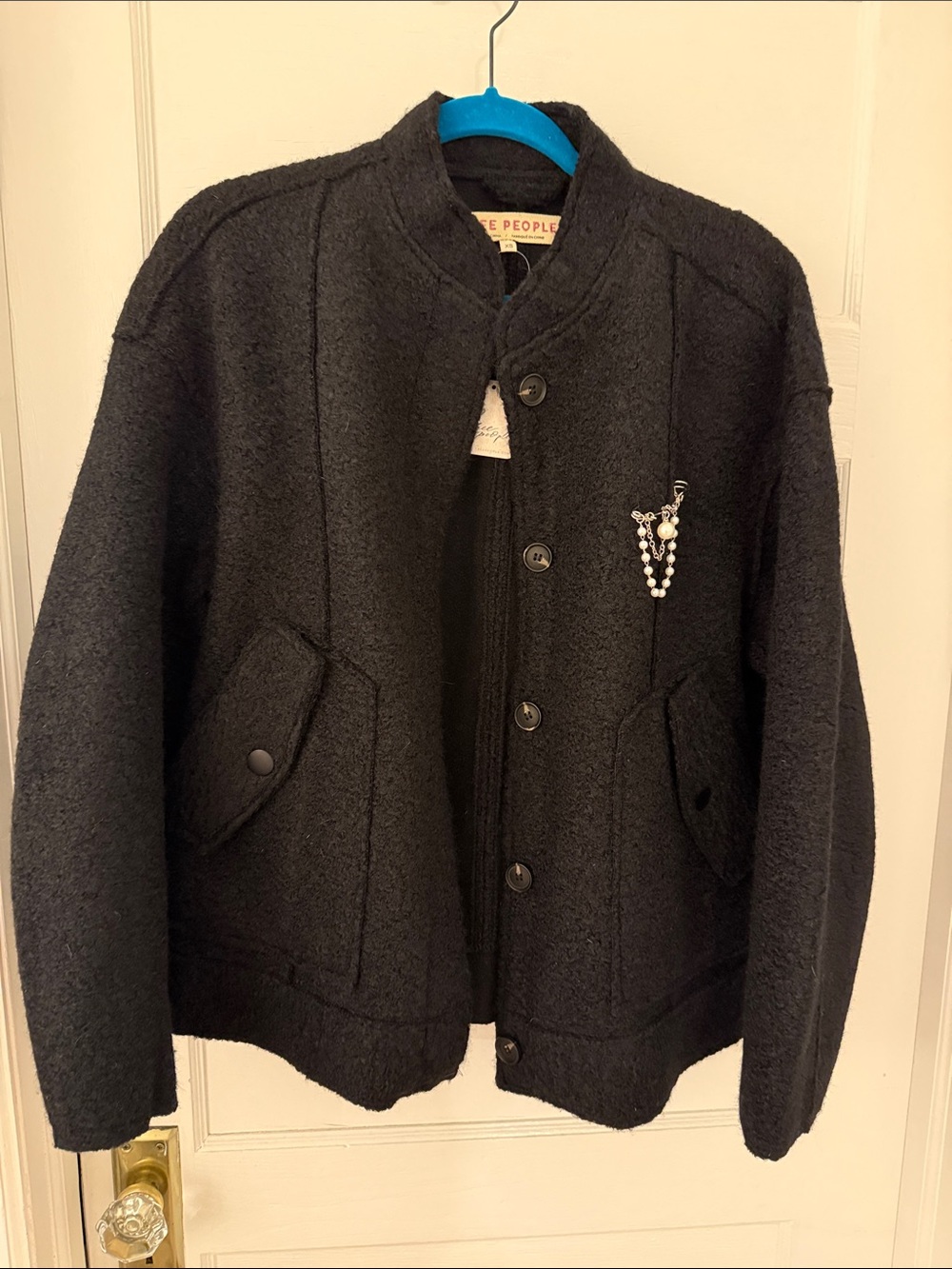 Free People Willow oversized Black Button-Up Jacket size XS